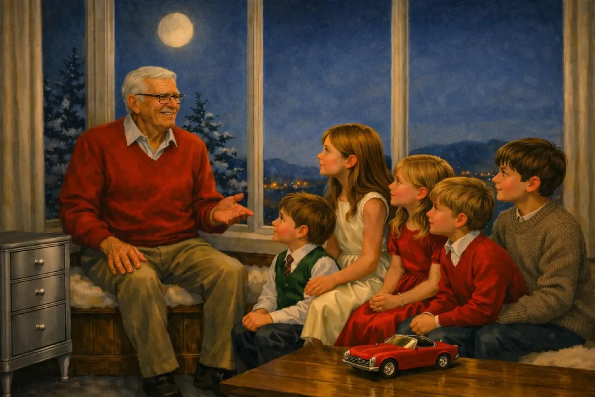 Tom Huller telling the Jack story to his five grandchildren gathered around him on Christmas Eve.
